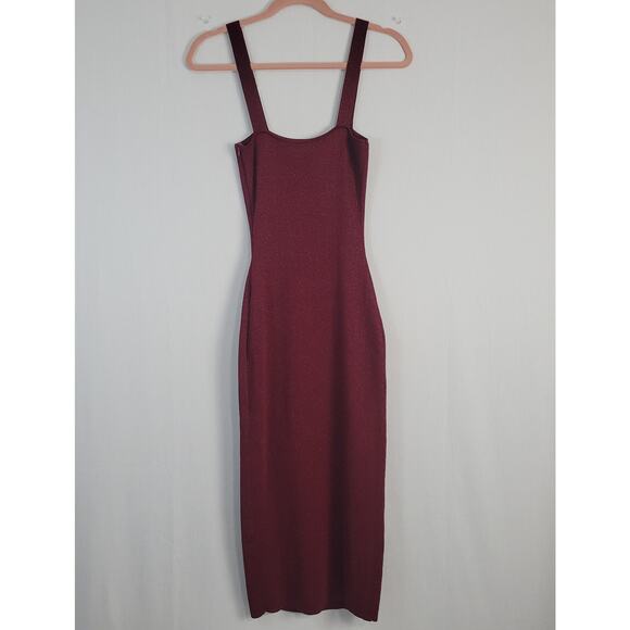 Superdown Zoe Square Neck Dress size M Metallic Burgundy holiday party shimmer - Picture 9 of 10